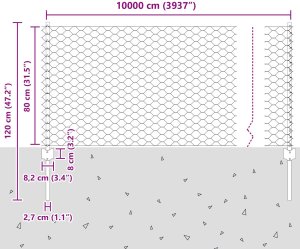 vidaXL Słupy ogrodzenia 11 szt. U-Channel 80 cm Stal ocynkowana, Ogrodzenie sześciokątne 0.8x100 m Stal ocynkowana 10