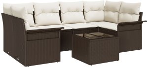 vidaXL Zestaw Sof Ogrodowych 7 Części z Poduszkami Brązowy Poli Rattan 2