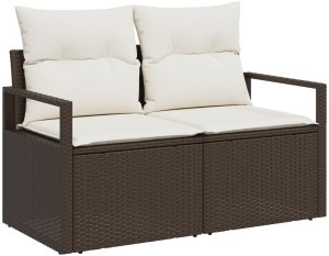 vidaXL 7-częściowy zestaw sof ogrodowych z poduszkami brązowy z polirattanu, Sofa ogrodowa 2-osobowa z poduszkami brązowa z polirattanu 4