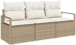 vidaXL 3-częściowy zestaw sof ogrodowych z poduszkami beżowy polirattan, 2-osobowa sofa ogrodowa z miejscem do przechowywania i poduszkami beżowy polirattan 2
