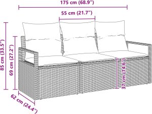 vidaXL 3-częściowy zestaw sof ogrodowych z poduszkami beżowy polirattan, 2-osobowa sofa ogrodowa z miejscem do przechowywania i poduszkami beżowy polirattan 10
