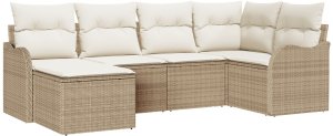 Zestaw 6-częściowy sofy ogrodowej z poduszkami Beżowy Polirattan, Trzyosobowa sofa ogrodowa z przechowywaniem i poduszkami Beżowy Polirattan 2