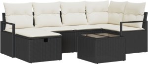 vidaXL 7-częściowy zestaw sof ogrodowych z poduszkami czarny poli rattan, Sofa dwuosobowa z poduszkami czarny poli rattan 2