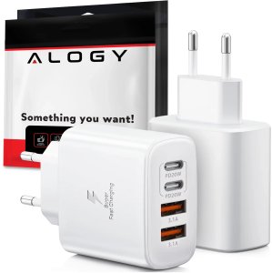 Ładowarka sieciowa 40W 2x USB 2x USB-C Alogy Super Fast Charger Szybkie ładowanie PowerDelivery PD Biała 1