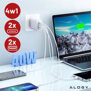 Ładowarka Alogy Ładowarka sieciowa 40W 2x USB 2x USB-C Alogy Super Fast Charger Szybkie ładowanie PowerDelivery PD Biała 3
