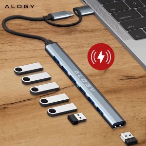 Hub 7w1 USB-C z USB 3.0 do 7x USB-A (1x3.0 + 6x2.0)  Alogy MultiHub Do Notebooka Laptopa 12