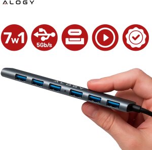 Hub 7w1 USB-C z USB 3.0 do 7x USB-A (1x3.0 + 6x2.0)  Alogy MultiHub Do Notebooka Laptopa 2