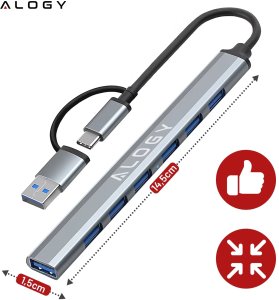 Hub 7w1 USB-C z USB 3.0 do 7x USB-A (1x3.0 + 6x2.0)  Alogy MultiHub Do Notebooka Laptopa 3