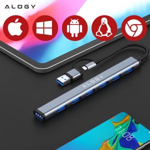 Hub 7w1 USB-C z USB 3.0 do 7x USB-A (1x3.0 + 6x2.0)  Alogy MultiHub Do Notebooka Laptopa 5