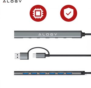 Hub 7w1 USB-C z USB 3.0 do 7x USB-A (1x3.0 + 6x2.0)  Alogy MultiHub Do Notebooka Laptopa 6