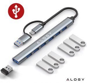 Hub 7w1 USB-C z USB 3.0 do 7x USB-A (1x3.0 + 6x2.0)  Alogy MultiHub Do Notebooka Laptopa 7