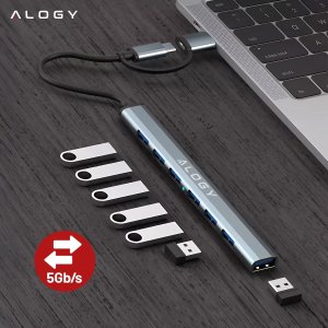 Hub 7w1 USB-C z USB 3.0 do 7x USB-A (1x3.0 + 6x2.0)  Alogy MultiHub Do Notebooka Laptopa 8