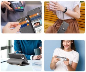 Etui skórzane do iPhone 16e Dux Ducis Lawa z portfelem MagSafe szare 3