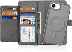 Etui skórzane do iPhone 16e Dux Ducis Lawa z portfelem MagSafe szare 4