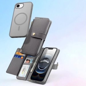 Etui skórzane do iPhone 16e Dux Ducis Lawa z portfelem MagSafe szare 5