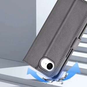 Etui skórzane do iPhone 16e Dux Ducis Lawa z portfelem MagSafe szare 9