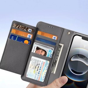 Etui skórzane do iPhone 16e Dux Ducis Lawa z portfelem MagSafe szare 10