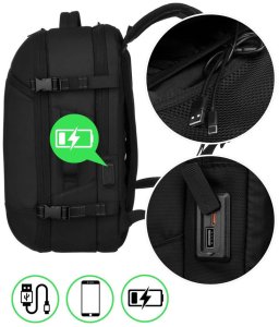 Czarny plecak podróżny z komorą próżniową i portem USB - Peterson NoSize 5