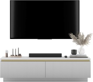 Uniwersalna Szafka RTV Nowoczesna Komoda RTV Glamour Ryflowane fronty Biały Mat 140 cm 1