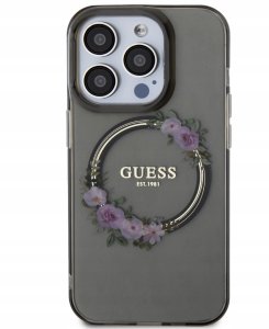 Guess Guess Pc/Tpu Flowers Ring Glossy Logo Magsafe Case For Iphone 13 Pro Czarne 2