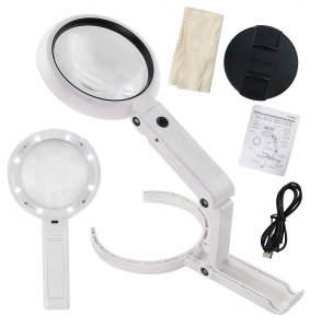 Lupa SZKŁO POWIĘKSZAJĄCE 8x LED Stojak ZASILANIE USB/Baterie 11x LAMPKA 1