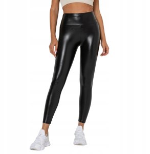 Legginsy MODNE Wysoki Stan MODELUJĄCE EKO SKÓRA z Marszczeniem CZARNE r.XXL 4