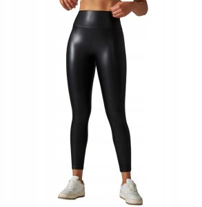 Legginsy MODNE Wysoki Stan MODELUJĄCE EKOSKÓRA Elastyczne PUSHUP CZARNE S 5