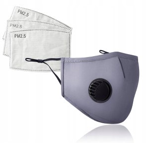 KOMPLET Maska SZARA Wielorazowa + 3x FILTR PM 2.5 1