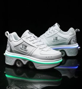 BUTOROLKI BUTY ROLKI Z KÓŁKAMI ROLKAMI PODŚWIETLANE 7-LED UNISEX BIAŁE r.42 8