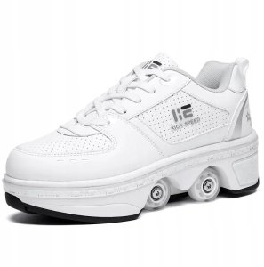 BUTOROLKI BUTY ROLKI Z KÓŁKAMI ROLKAMI PODŚWIETLANE 7-LED UNISEX BIAŁE r.40 1