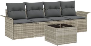 vidaXL Zestaw sof ogrodowych z poduszkami jasnoszary polirattan 2