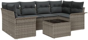 vidaXL Zestaw sofy ogrodowej 7-częściowy z poduszkami Szary Polirattan 2