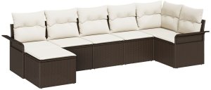 vidaXL Zestaw Sofy Ogrodowej 7 Elementowy z Poduszkami Brązowy Poli Rattan 2