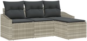 vidaXL Zestaw 4 elementów sofy ogrodowej z poduszkami jasnoszary polirattan 2