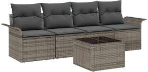 vidaXL 5-częściowy Zestaw Sof Ogrodowych z Poduszkami Szary Polirattan 2