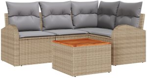 vidaXL 5 częściowy zestaw sof ogrodowych z poduszkami w beżowym polirattanie i akacji 2
