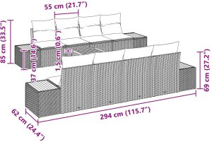 vidaXL Zestaw Sofy Ogrodowej 9 Części z Poduszkami Beżowy Poli Rattan Akacja 8
