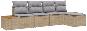 vidaXL 5-częściowy zestaw sof ogrodowych z poduszkami Beżowy Polirattan Akacja 2