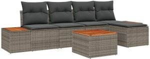 vidaXL 6 częściowy zestaw sofy ogrodowej z poduszkami w szaro-pilirattanowym kolorze acacii 2
