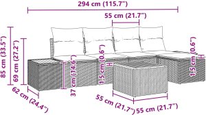 vidaXL 6 częściowy zestaw sofy ogrodowej z poduszkami w szaro-pilirattanowym kolorze acacii 9