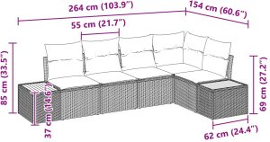 vidaXL 5-elementowy zestaw kanap ogrodowych z poduszkami w kolorze beżowym z rattanu akacjowego 8