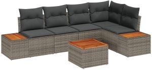 vidaXL 6-częściowy zestaw sofy ogrodowej z poduszkami szary polirattan akacjowy 2