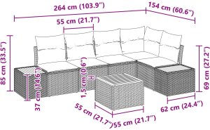 vidaXL 6-częściowy zestaw sofy ogrodowej z poduszkami szary polirattan akacjowy 9