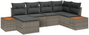 vidaXL Zestaw sofy ogrodowej 6-częściowy z poduszkami szary poly rattan akacja 2