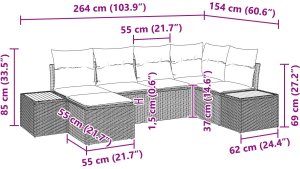 vidaXL Zestaw sofy ogrodowej 6-częściowy z poduszkami szary poly rattan akacja 9
