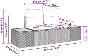 vidaXL Zestaw 10-częściowy sofy ogrodowej z poduszkami Czarny Polirattan z akacji 10