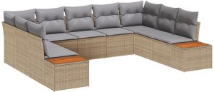 vidaXL 9-częściowy zestaw sofy ogrodowej z poduszkami Beżowy rattan akacjowy 2