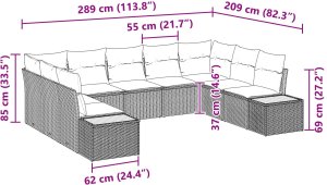 vidaXL 9-częściowy zestaw sofy ogrodowej z poduszkami Beżowy rattan akacjowy 8