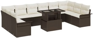 vidaXL Zestaw Sofy Ogrodowej 11 Części z Poduszkami Brązowy Poli Rattan 2