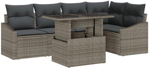 vidaXL Zestaw 6-częściowy sof ogrodowych z poduszkami szary rattan 2